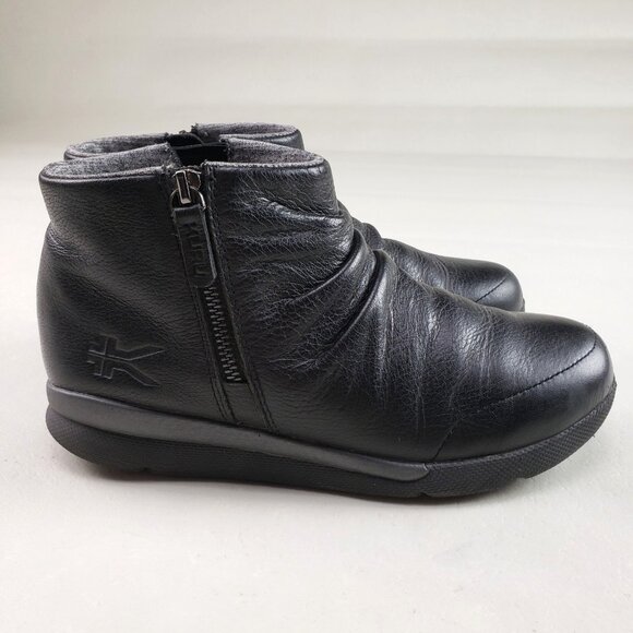 Kuru Leather Ankle Boot Womens 7 Black Side Zip Cushioned Lined Comfort NO TAG - Picture 1 of 14